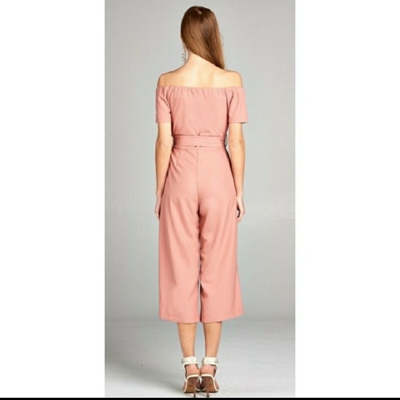 Pink Off Shoulder Wide Leg Jumpsuit - Picture 5 of 6
